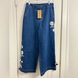 NWT Princess Highway high waist wide leg embroidered denim